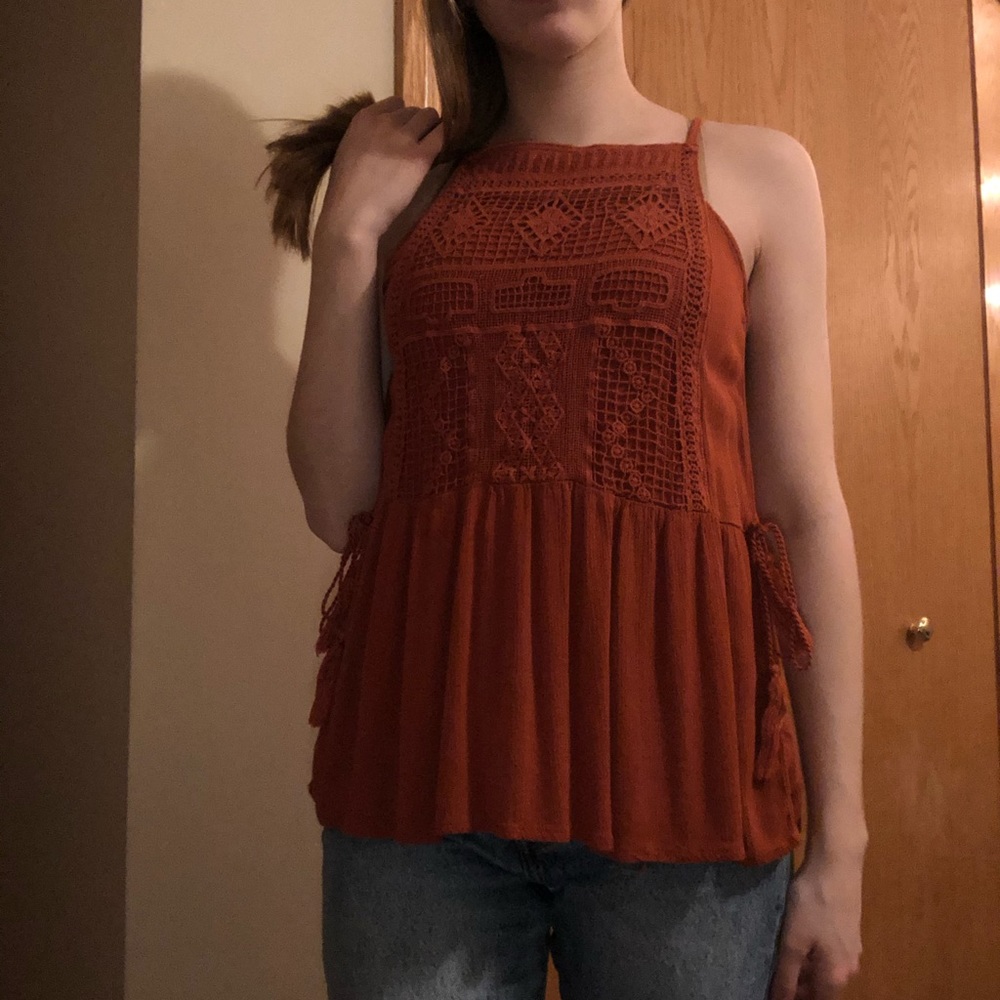 Rust Orange Lace Flowy Tank